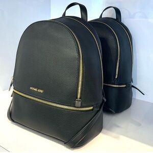 Michael Kors Black Leather Backpack with Gold Accents